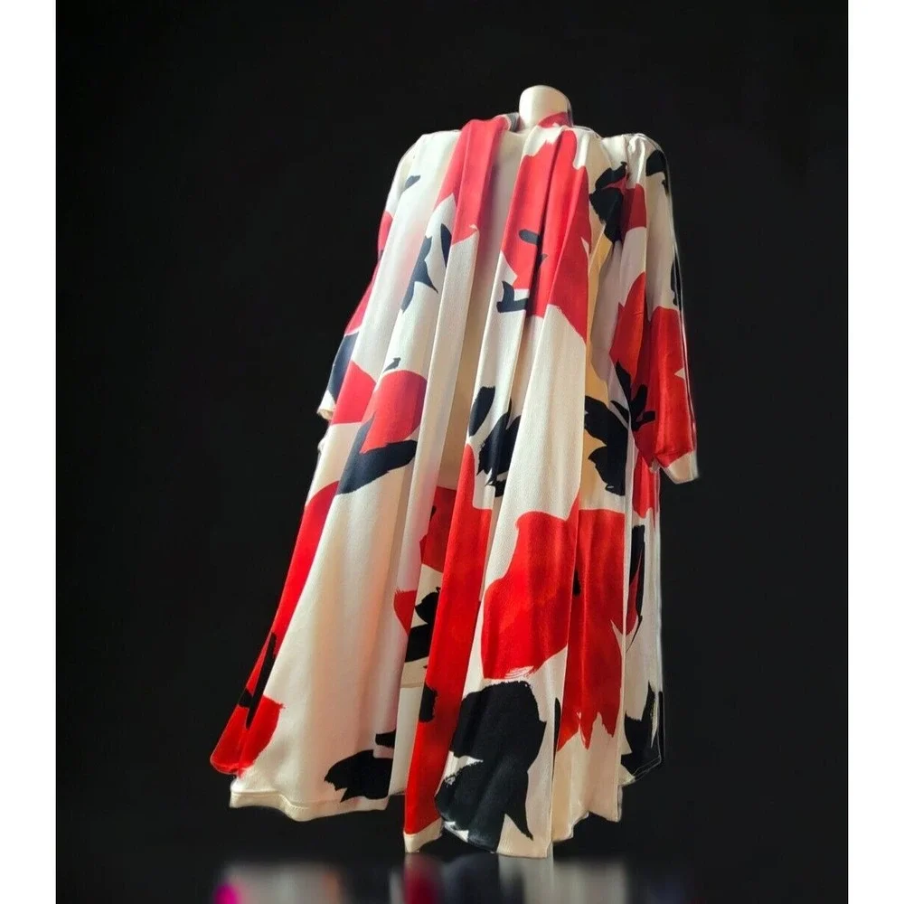 Vintage USA Pure SILK Voluminous Donna Karan Bold Floral Jacket Kimono Overpiece